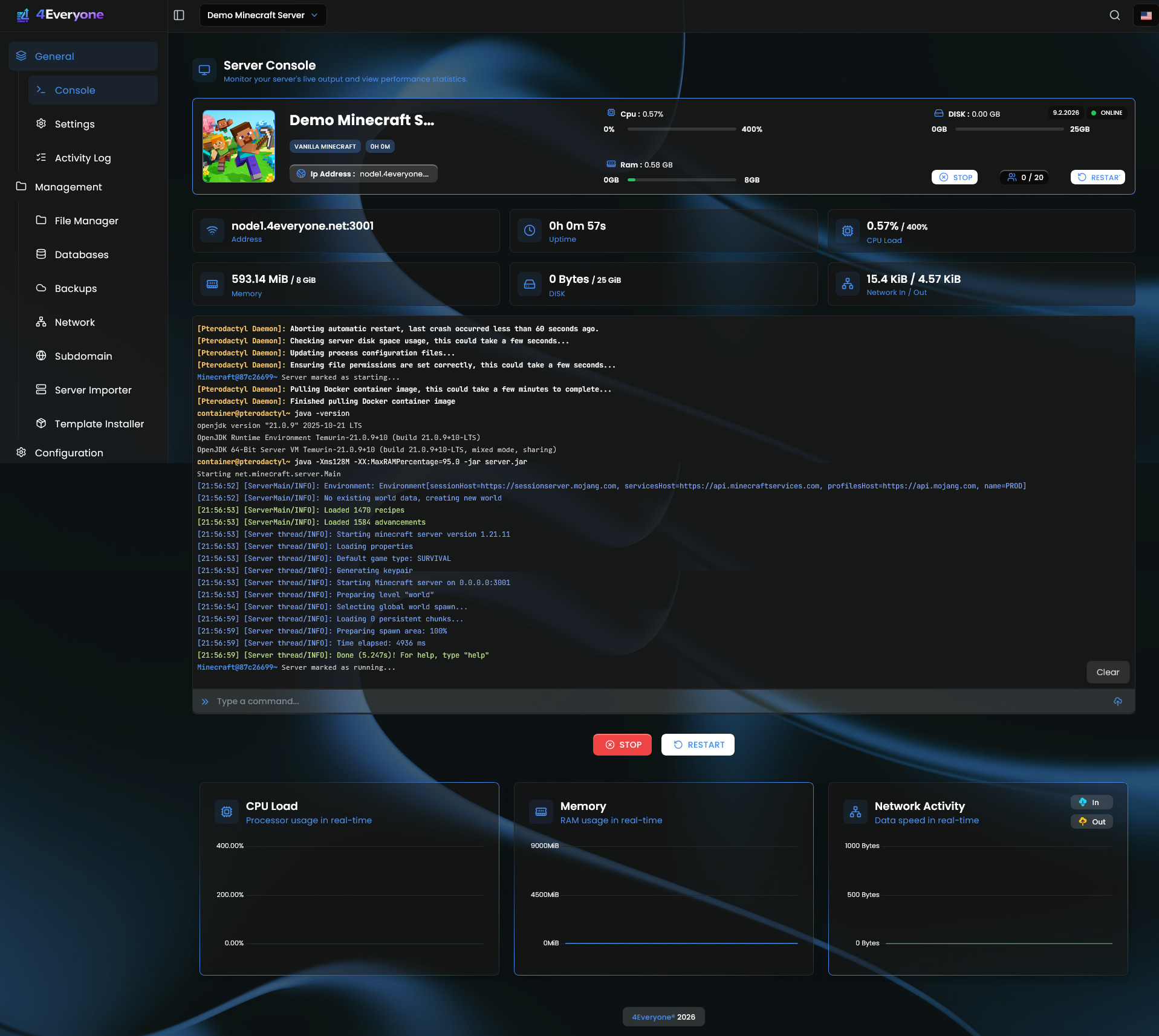 Pterodactyl Web Panel